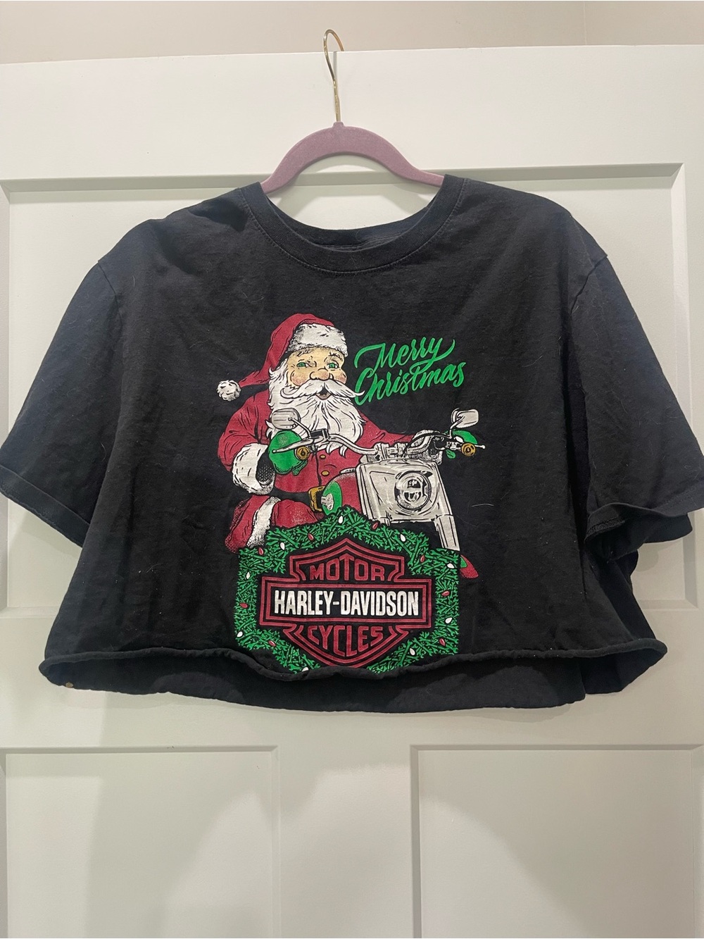 Harley-Davidson Black Short Sleeve Santa Motorcycle Tee with Green Accents